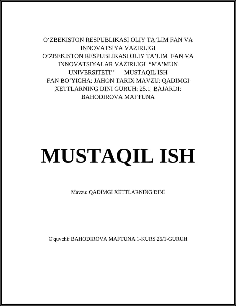 Qadimgi Xettlarning Dini 1