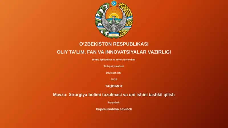 Xirurgiya bolimi tuzulmasi va uni ishini tashkil qilish 1