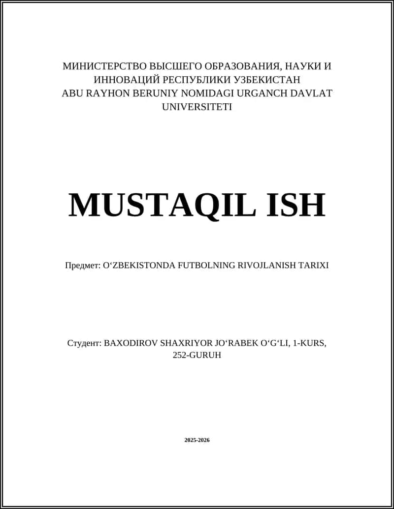 OʻZBEKISTONDA FUTBOLNING RIVOJLANISH TARIXI 1