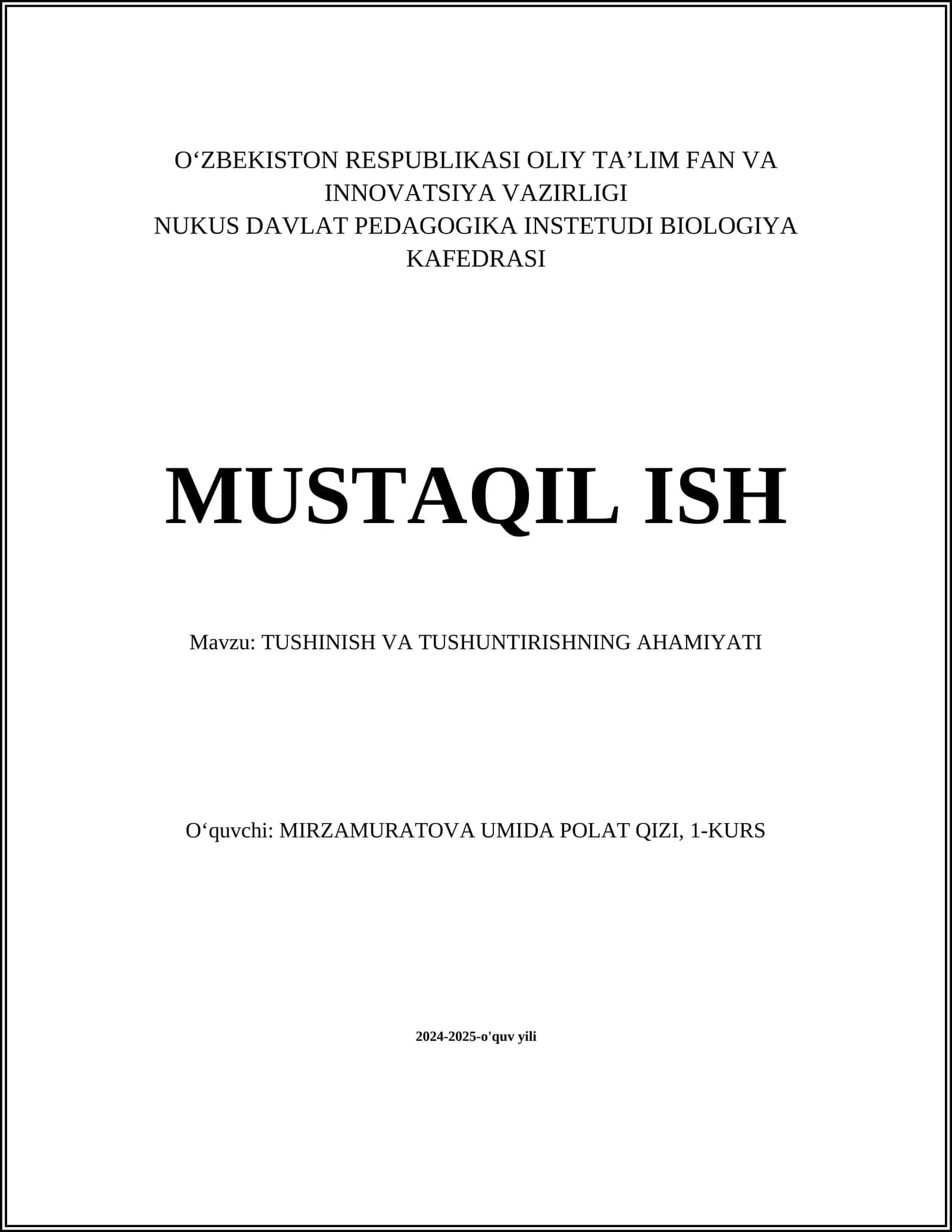 TUSHINISH VA TUSHUNTIRISHNING AHAMIYATI 1