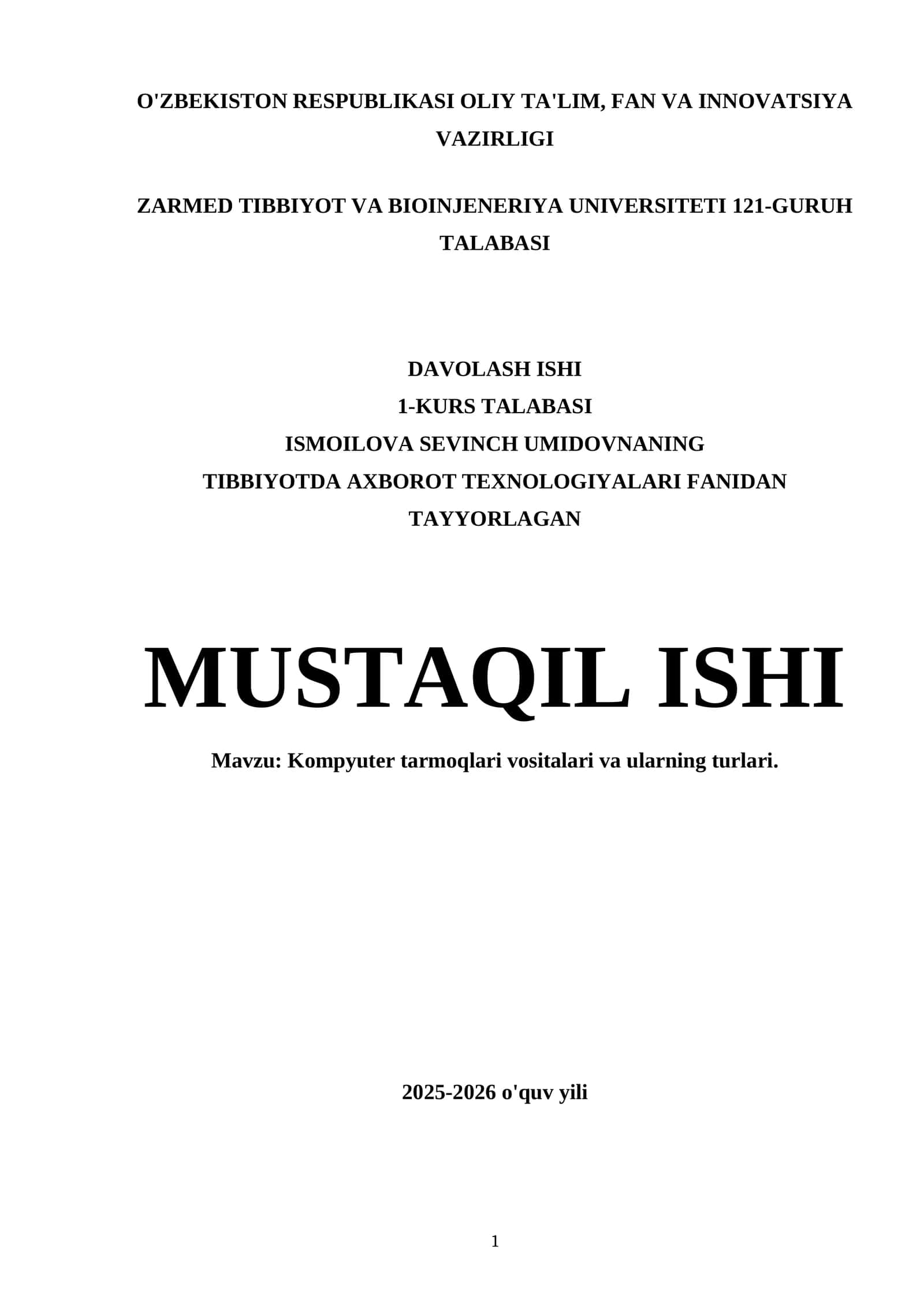 Kompyuter tarmoqlari vositalari va ularning turlari 1