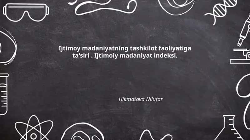 Ijtimoy madaniyatning tashkilot faoliyatiga ta'siri. Ijtimoiy madaniyat indeksi. 1