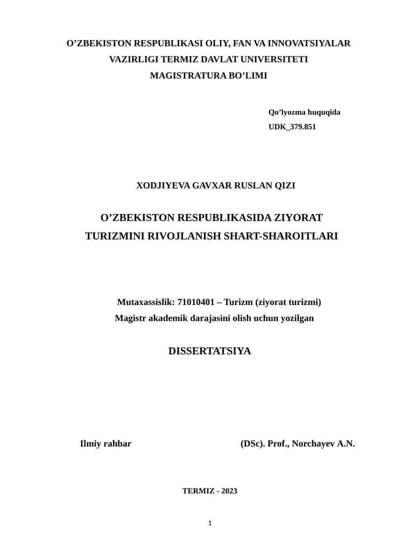 Magistrlik dissertatsiyasi Termiz davlat universitetida 1