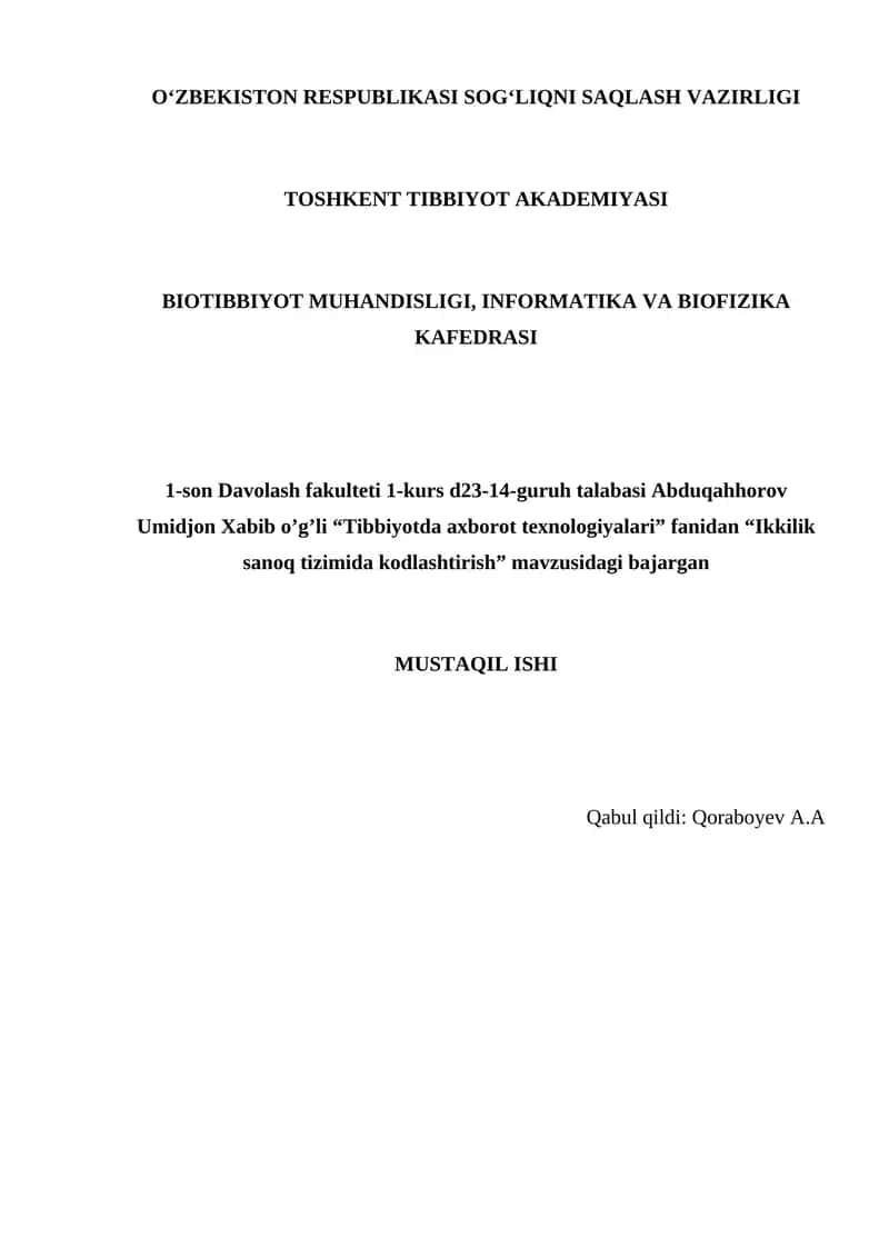 Ikkilik sanoq tizimida kodlashtirish 1