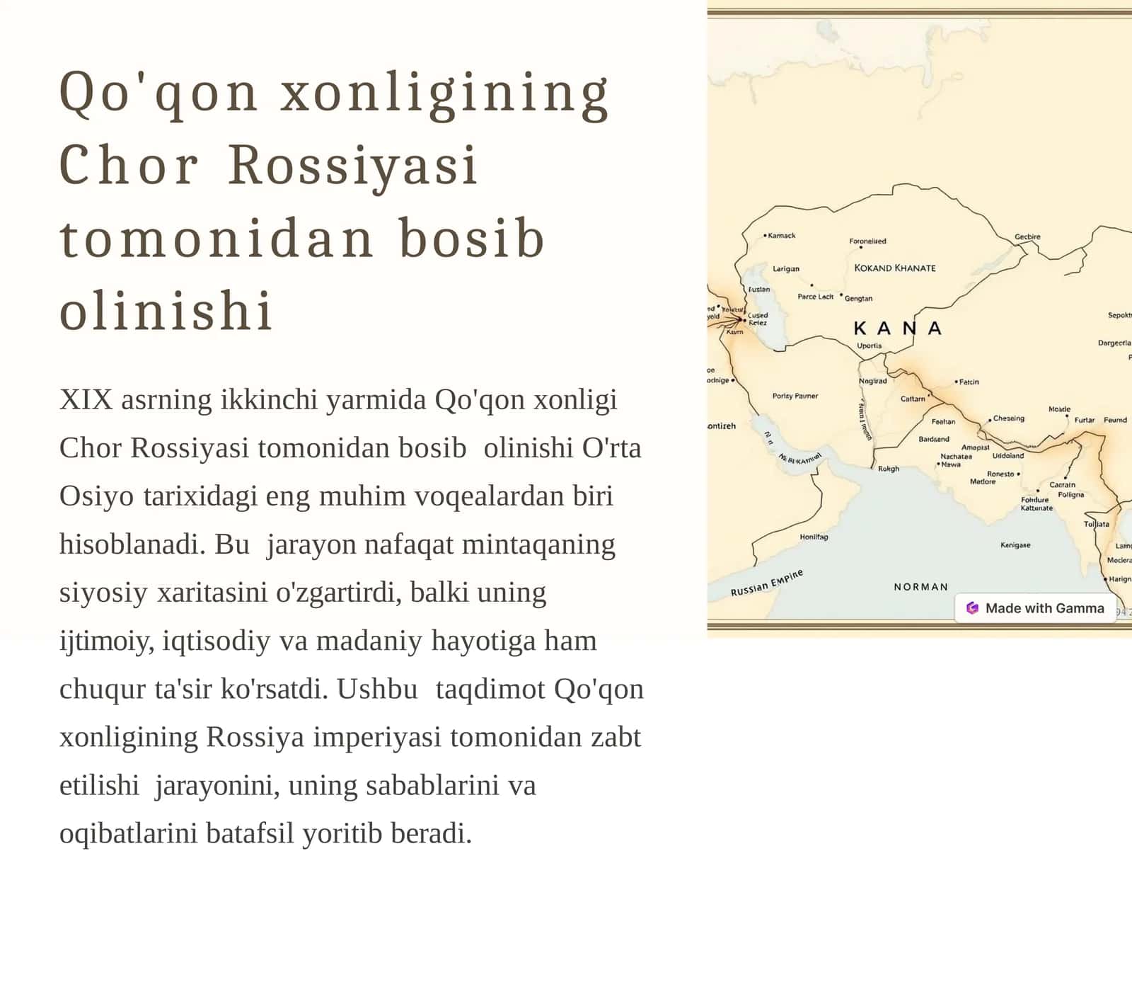Qo'qonxonligining ChorRossiyasitomonidanbosibolinishi 1