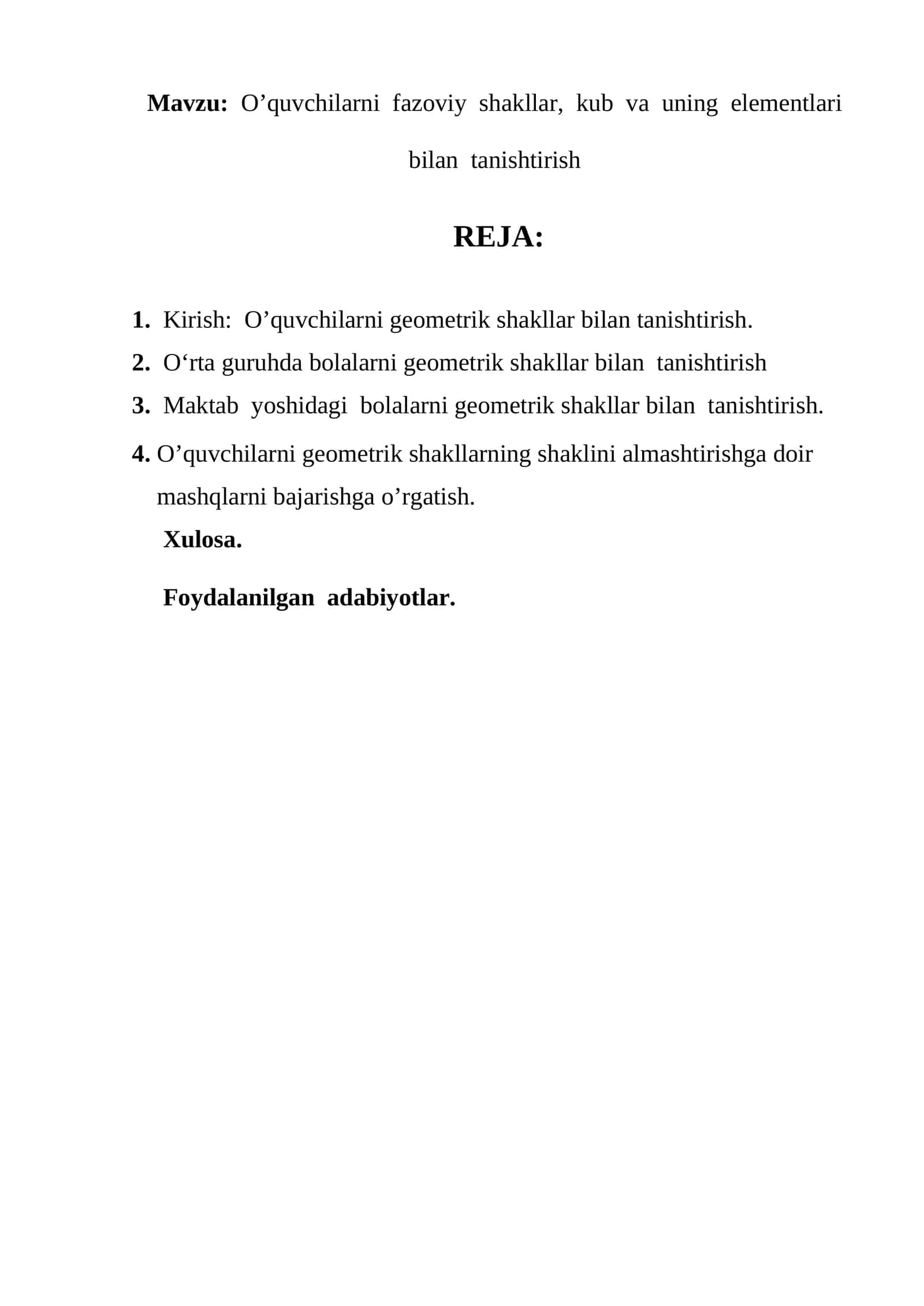 O’quvchilarni fazoviy shakllar, kub va uning elementlari bilan tanishtirish 1