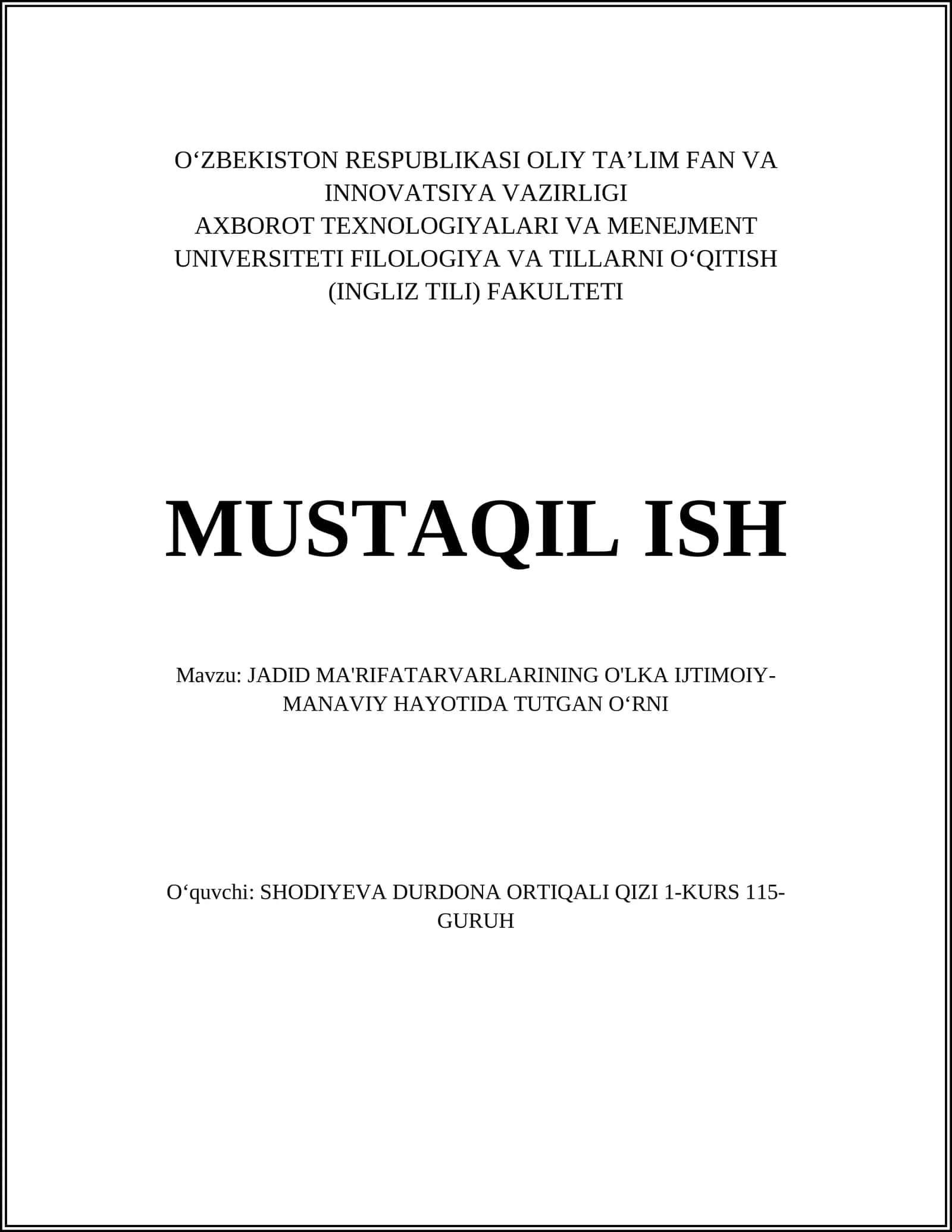 JADID MA'RIFATARVARLARINING O'LKA IJTIMOIY-MANAVIY HAYOTIDA TUTGAN OʻRNI 1