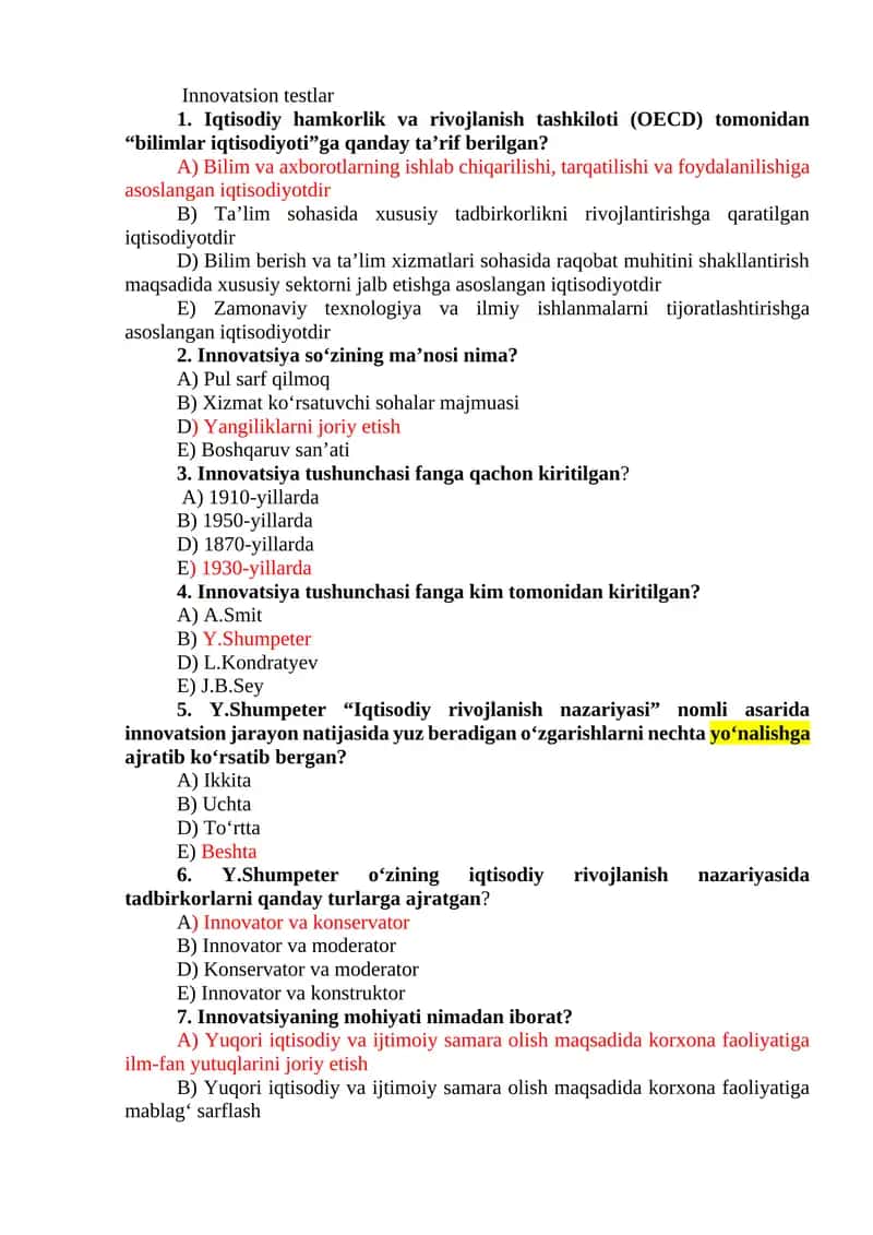 Innovatsion testlar 1