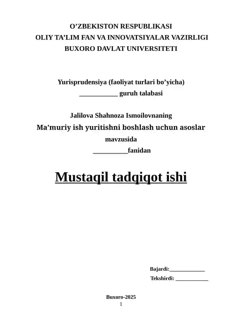 Ma’muriy ish yuritishni boshlash uchun asoslar 1