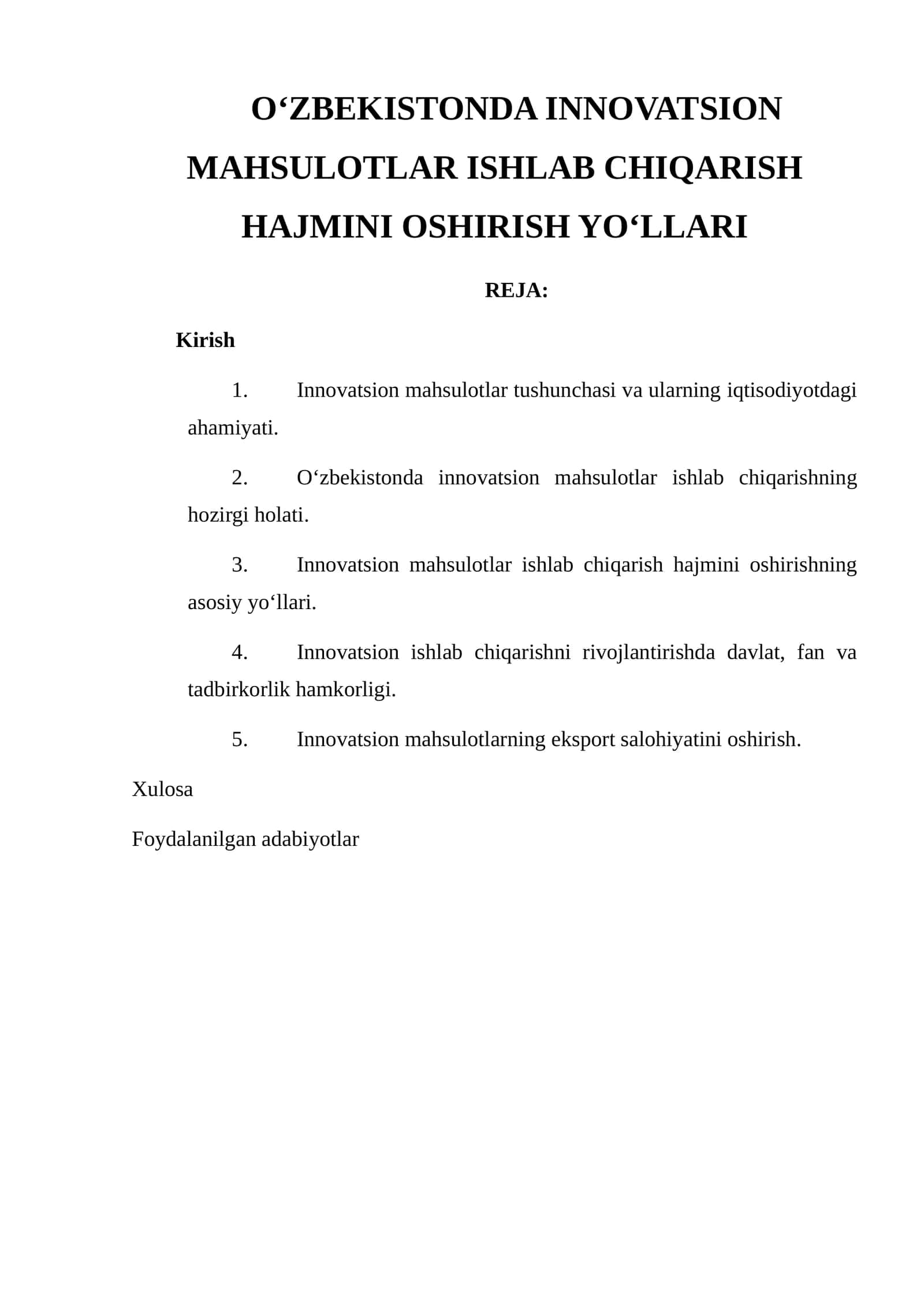 Innovatsion mahsulotlar ishlab chiqarish hajmini oshirish yo'llari 1