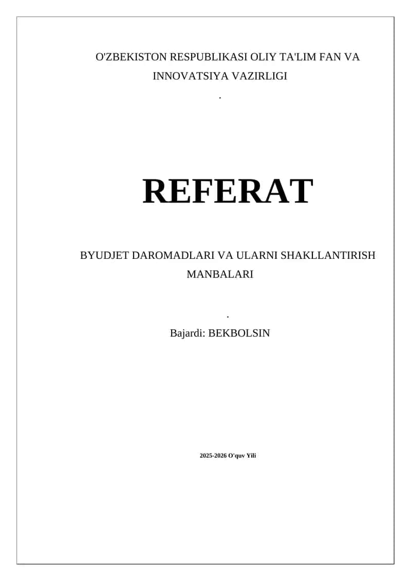 Byudjet Daromadlari va Ularni Shakllantirish Manbalari 1