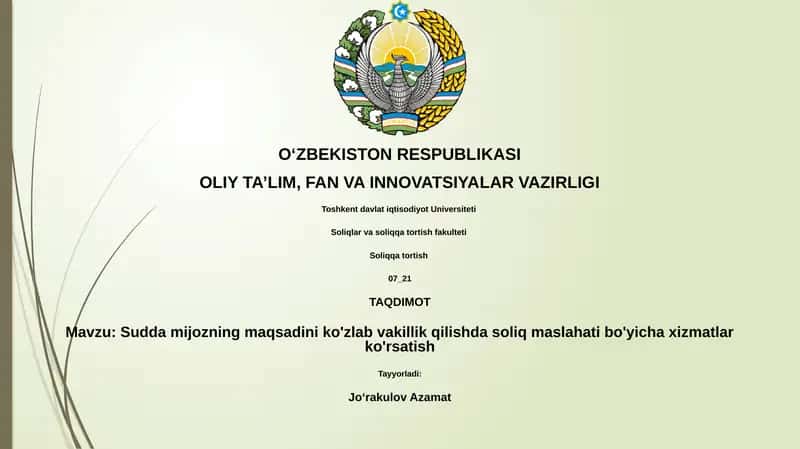 Sudda mijozning maqsadini ko'zlab vakillik qilishda soliq maslahati bo'yicha xizmatlar ko'rsatish 1
