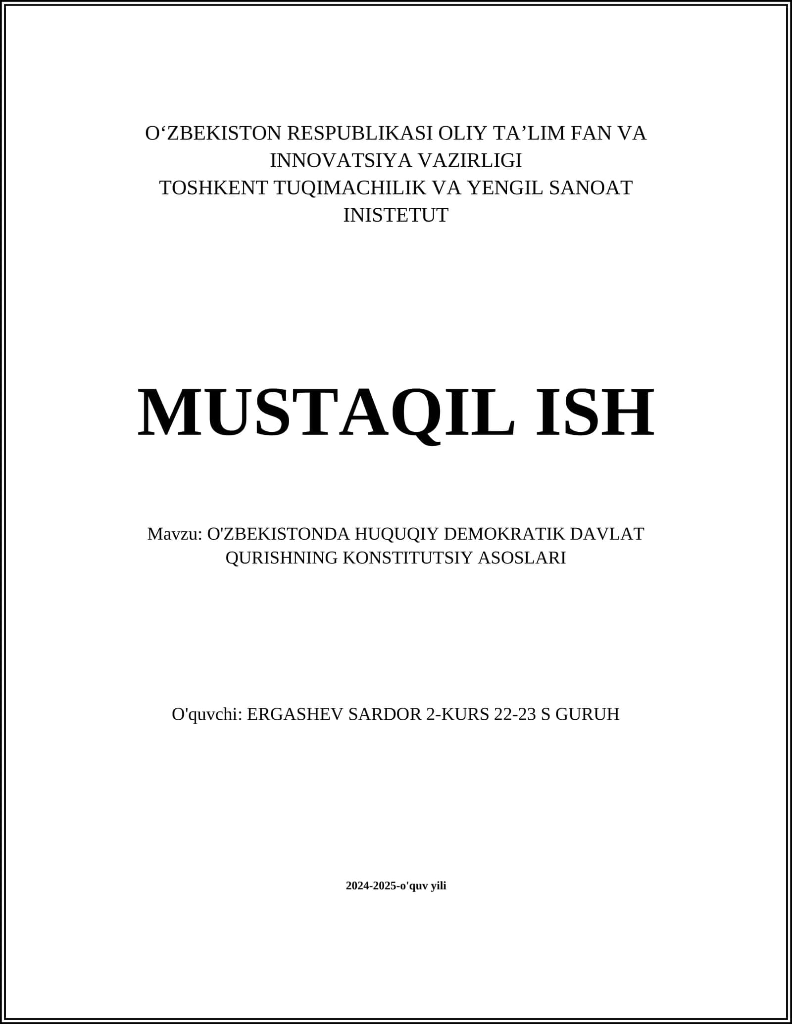 O'ZBEKISTONDA HUQUQIY DEMOKRATIK DAVLAT QURISHNING KONSTITUTSIY ASOSLARI 1