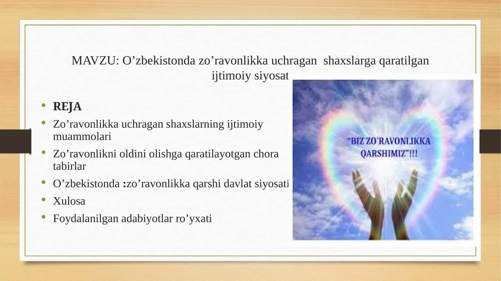O’zbekistonda zo’ravonlikka uchragan  shaxslarga qaratilgan ijtimoiy siyosat 1
