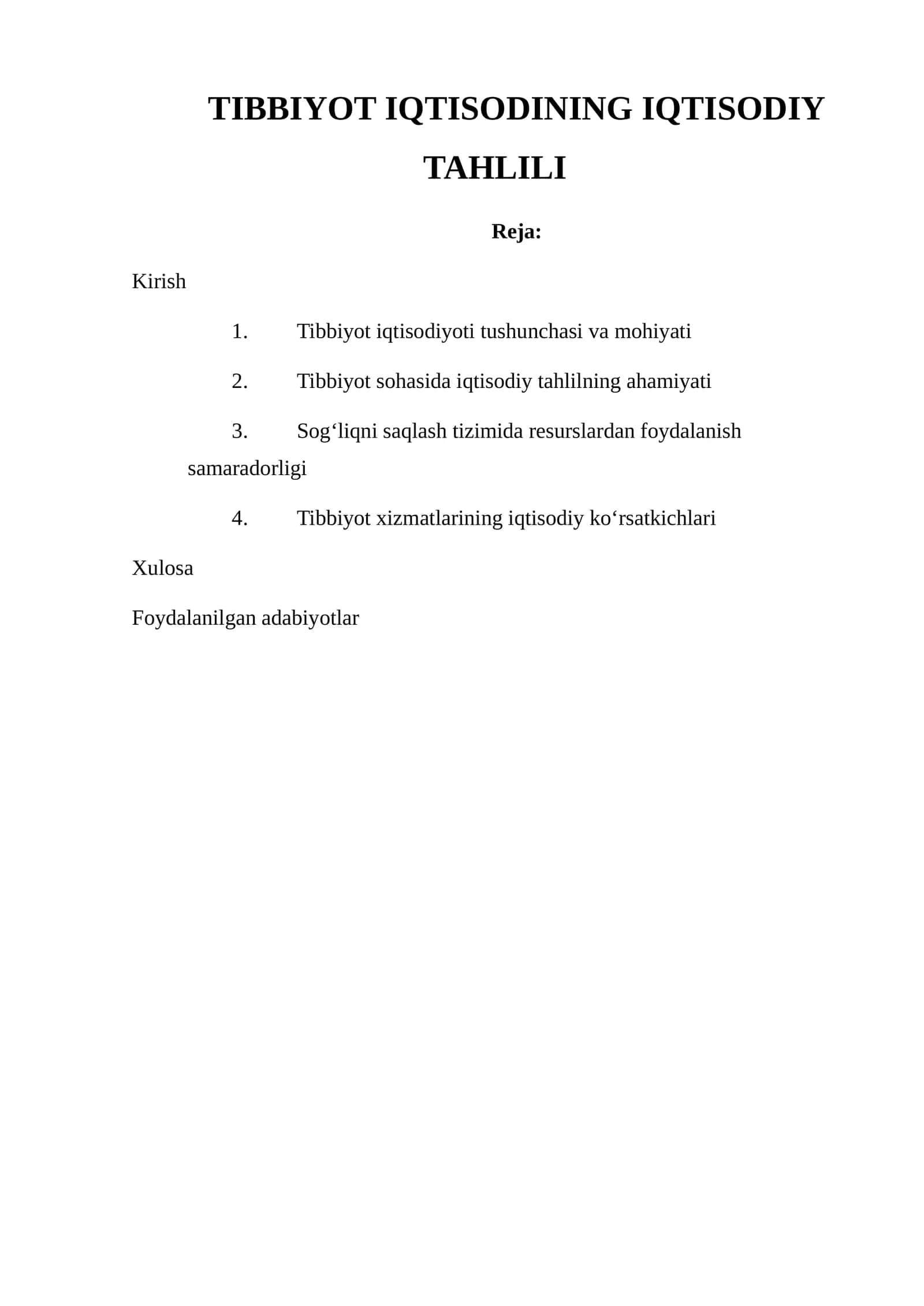 TIBBIYOT IQTISODINING IQTISODIY TAHLILI 1