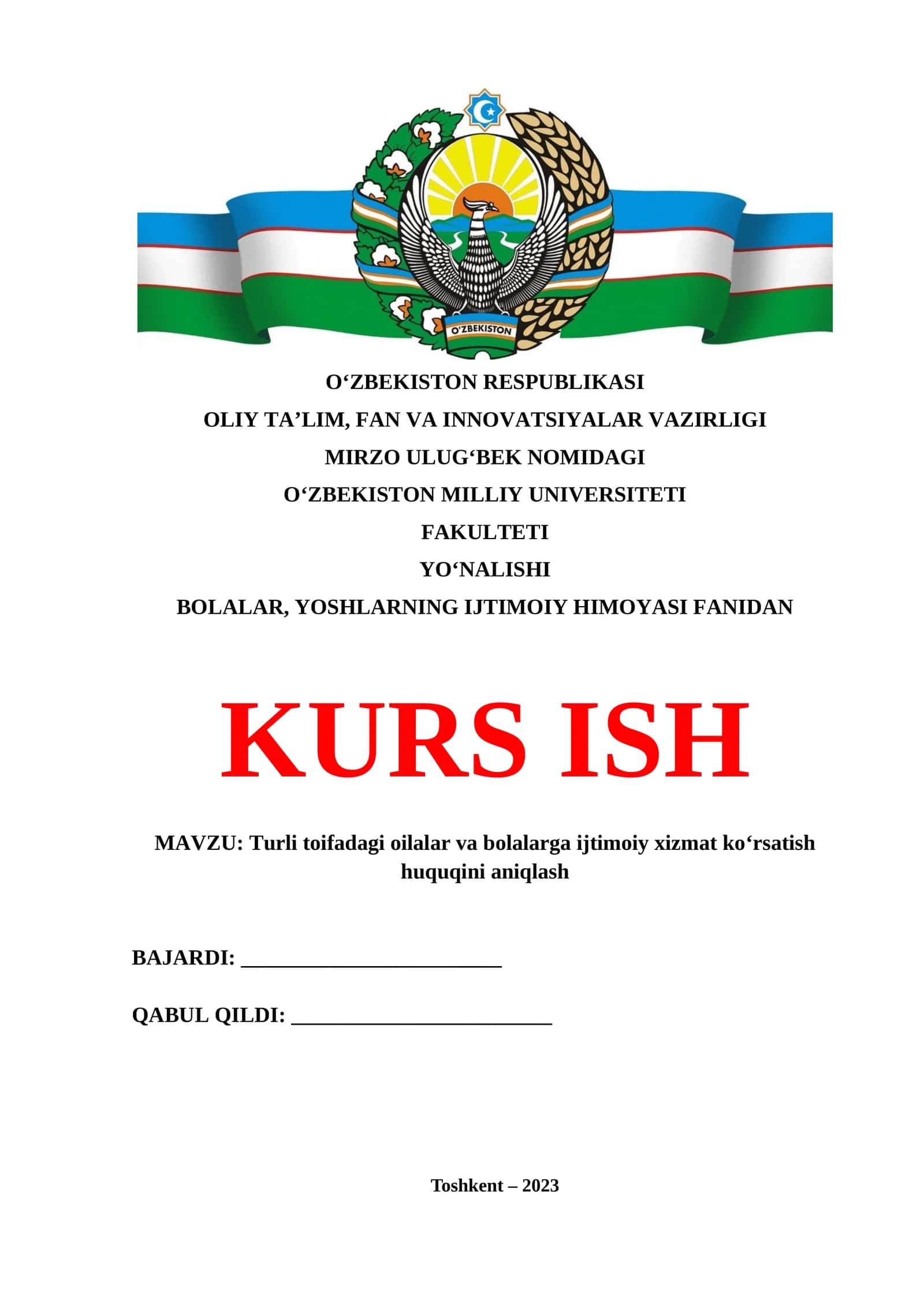 Turli toifadagi oilalar va bolalarga ijtimoiy xizmat koʻrsatish huquqini aniqlash 1