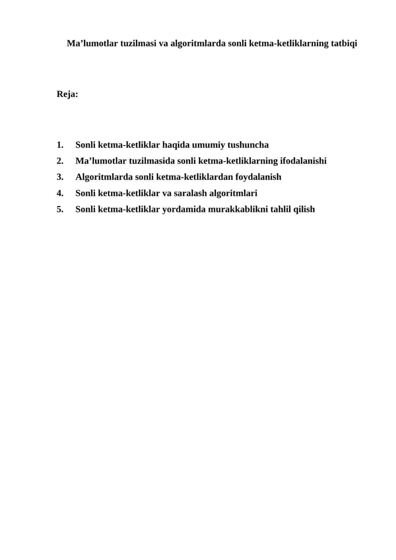 Ma’lumotlar tuzilmasi va algoritmlarda sonli ketma-ketliklarning tatbiqi 1