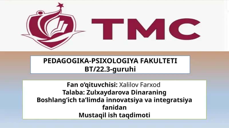 Boshlangʻicha taʼlimda innovatsiya va integratsiya fanidan 1