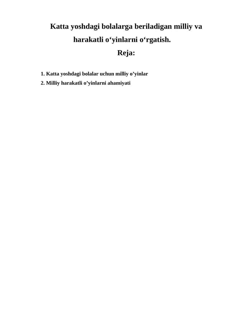 Milliy va harakatli o'yinlar 1