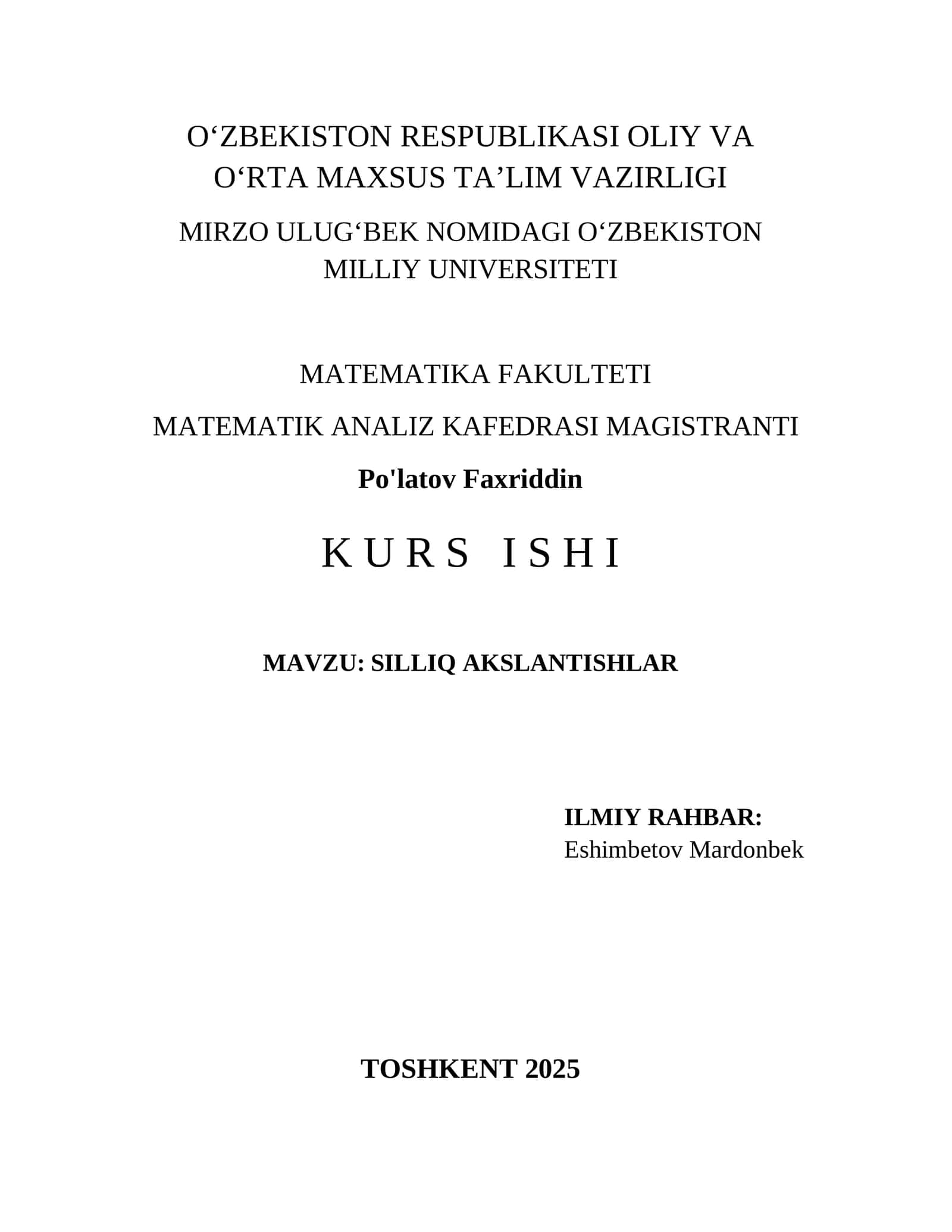 SILLIQ AKSLANTISHLAR 1