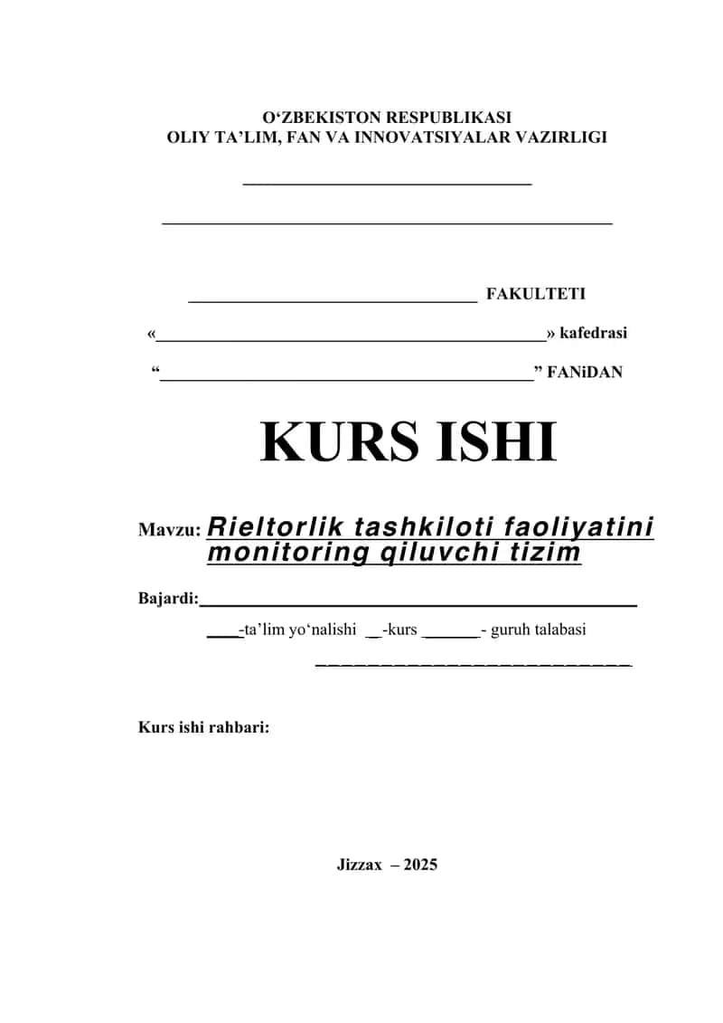 Rieltorlik tashkiloti faoliyatini monitoring qiluvchi tizim 1