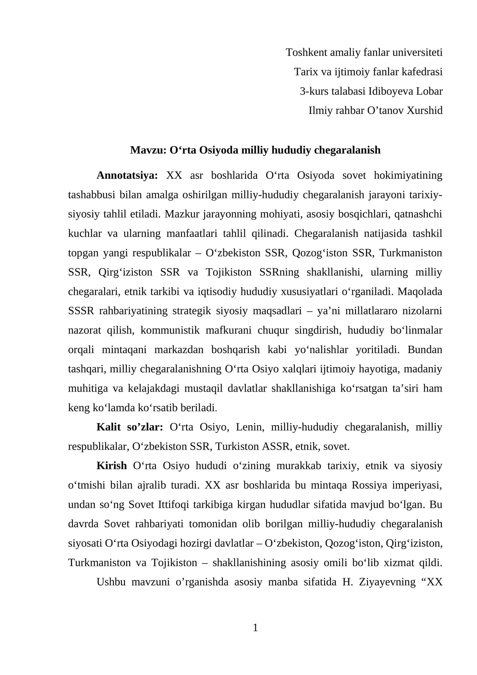 O‘rta Osiyoda milliy hududiy chegaralanish 1