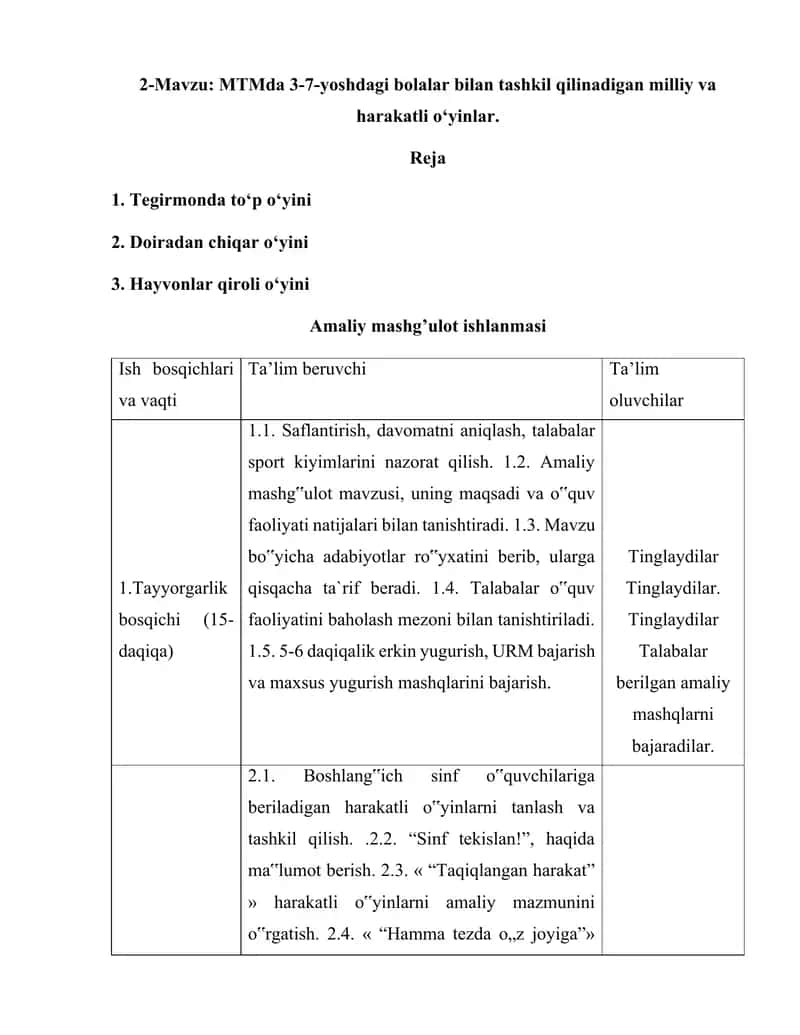 MTMda 3-7-yoshdagi bolalar bilan tashkil qilinadigan milliy va harakatli o‘yinlar. 1