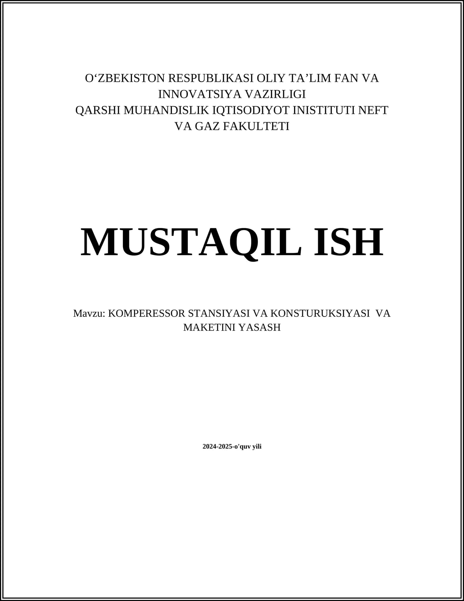 KOMPERESSOR STANSIYASI VA KONSTURUKSIYASI VA MAKETINI YASASH 1