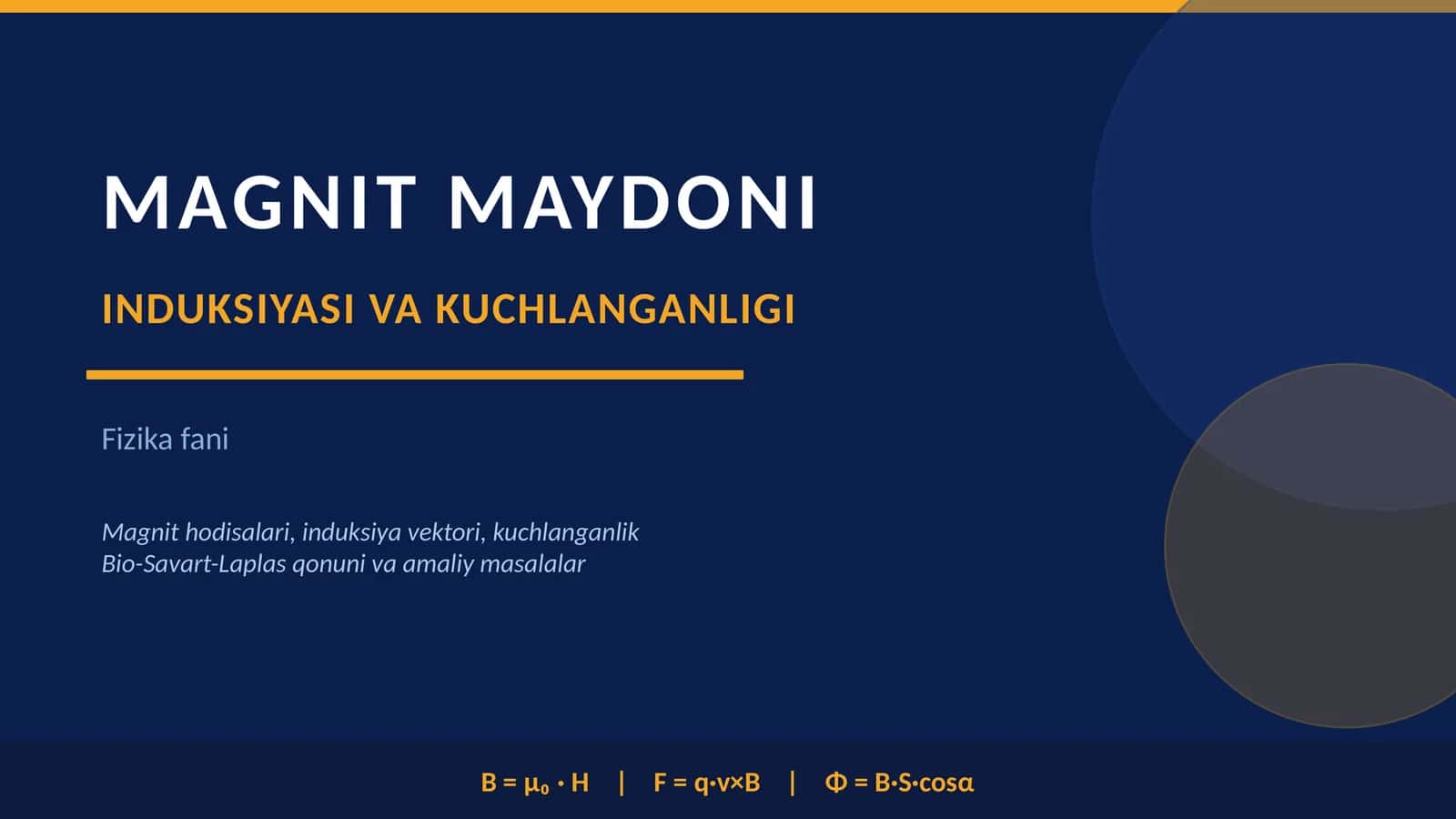 Magnit maydoni induksiyasi va kuchlanganligiga doir masalalar yechish 1