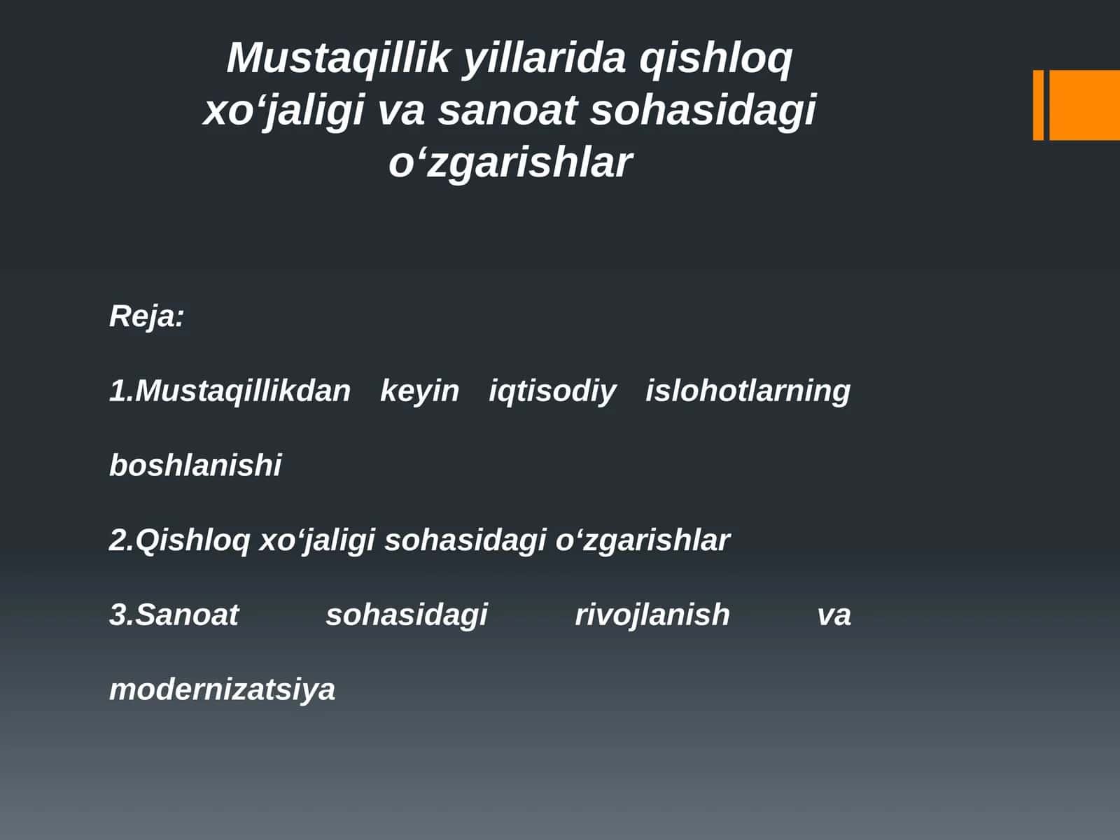 Mustaqillik yillarida qishloq xo‘jaligi va sanoat sohasidagi o‘zgarishlar 1