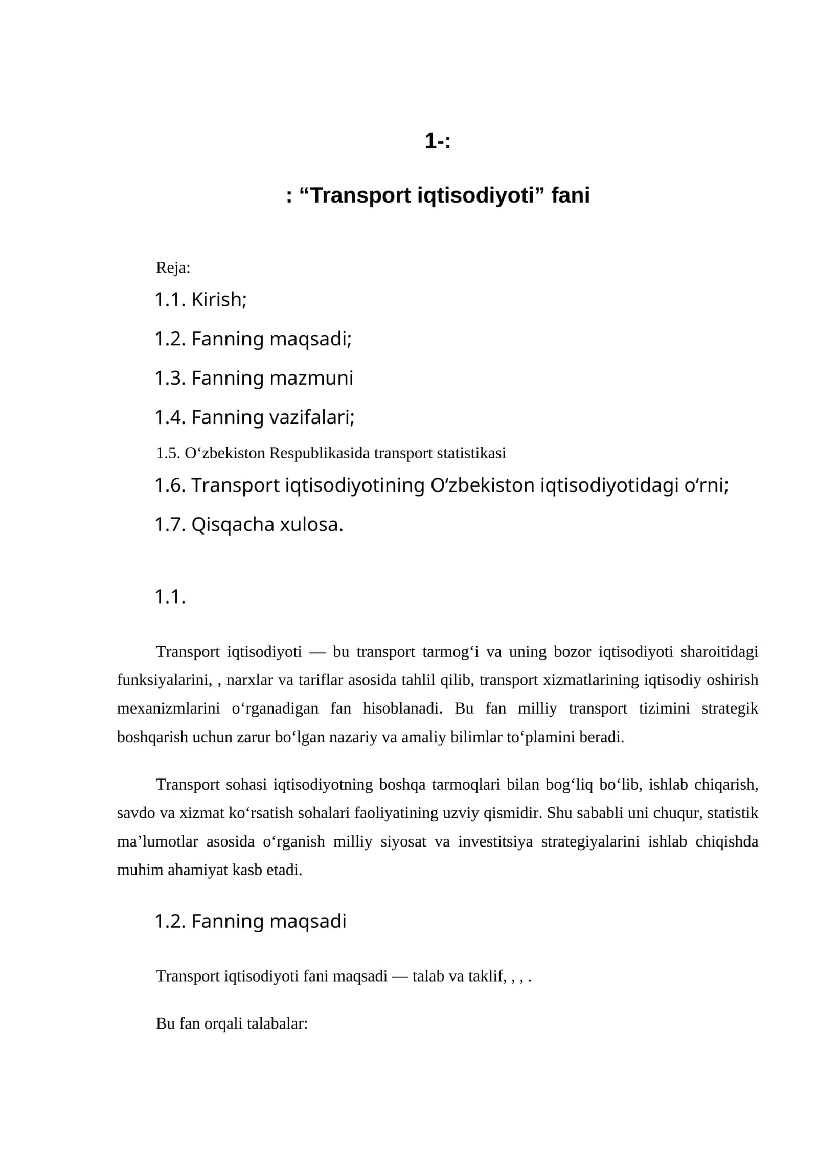Transport iqtisodiyoti 1