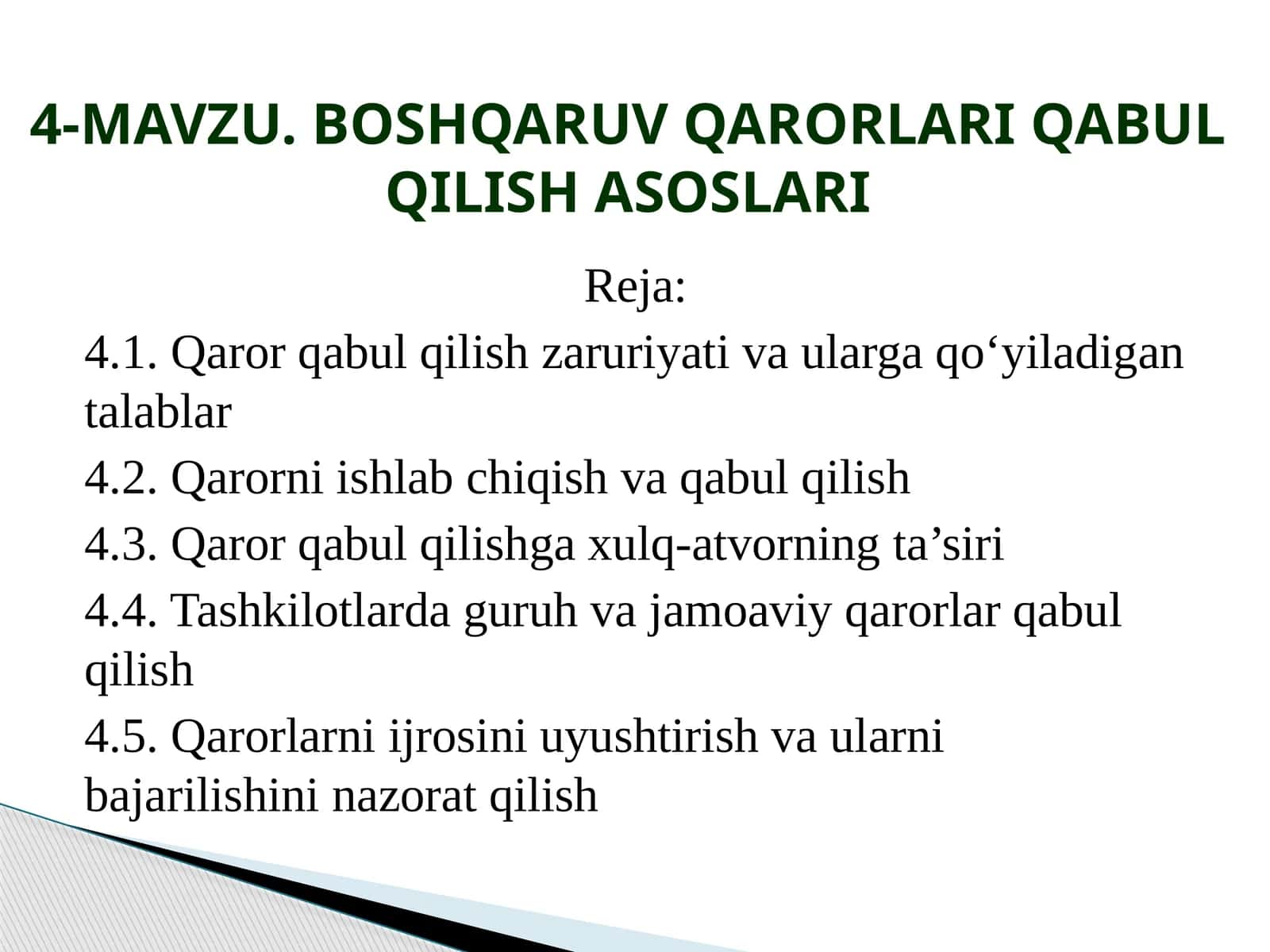 BOSHQARUV QARORLARI QABUL QILISH ASOSLARI 1