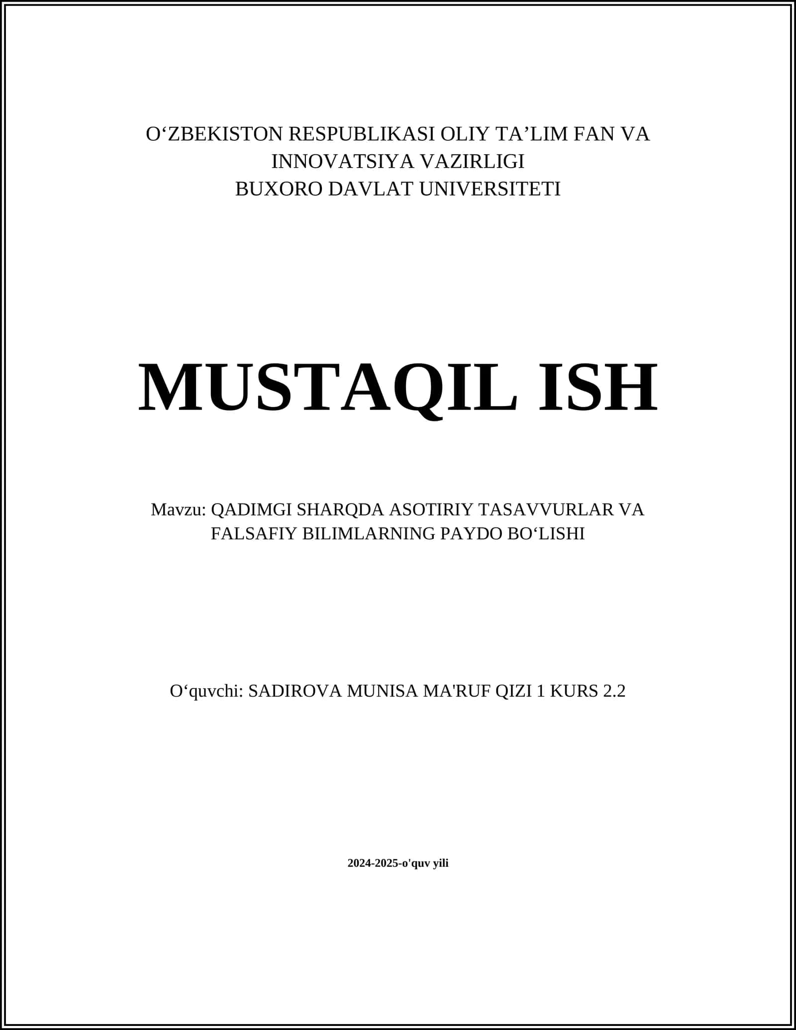 QADIMGI SHARQDA ASOTIRIY TASAVVURLAR VA FALSAFIY BILIMLARNING PAYDO BOʻLISHI 1