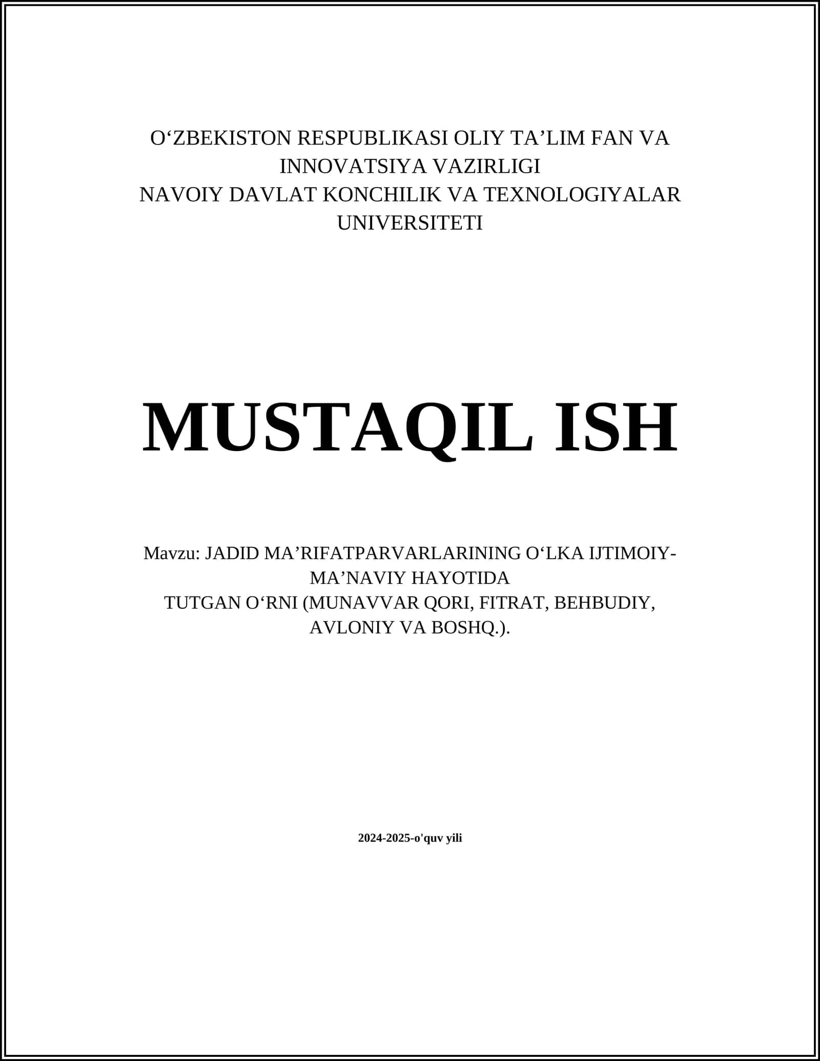 JADID MA’RIFATPARVARLARINING O‘LKA IJTIMOIY-MA’NAVIY HAYOTIDA TUTGAN O‘RNI (MUNAVVAR QORI, FITRAT, BEHBUDIY, AVLONIY VA BOSHQ.) 1