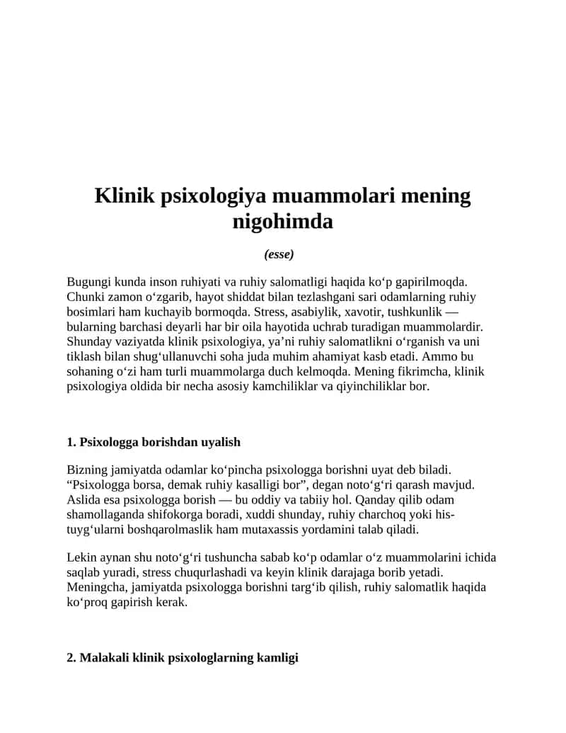 Klinik psixologiya muammolari mening nigohimda 1