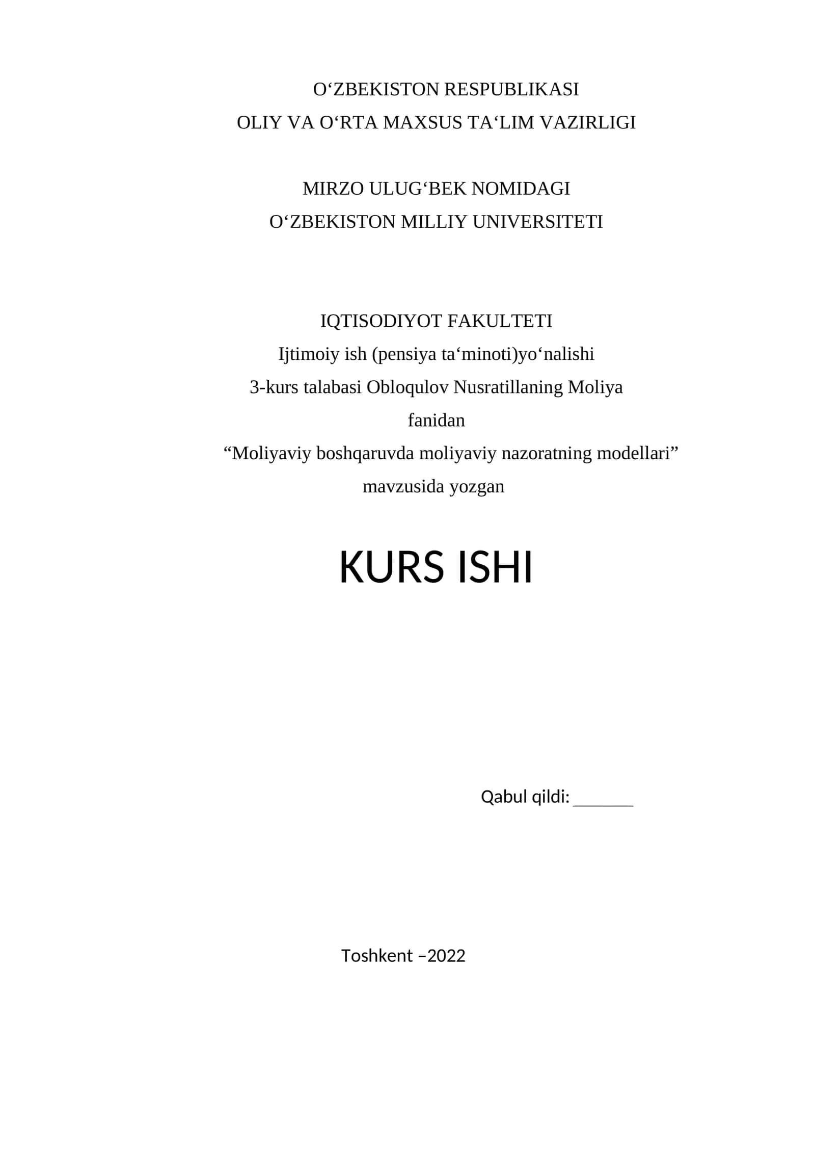 Moliyaviy boshqaruvda moliyaviy nazoratning modellari 1
