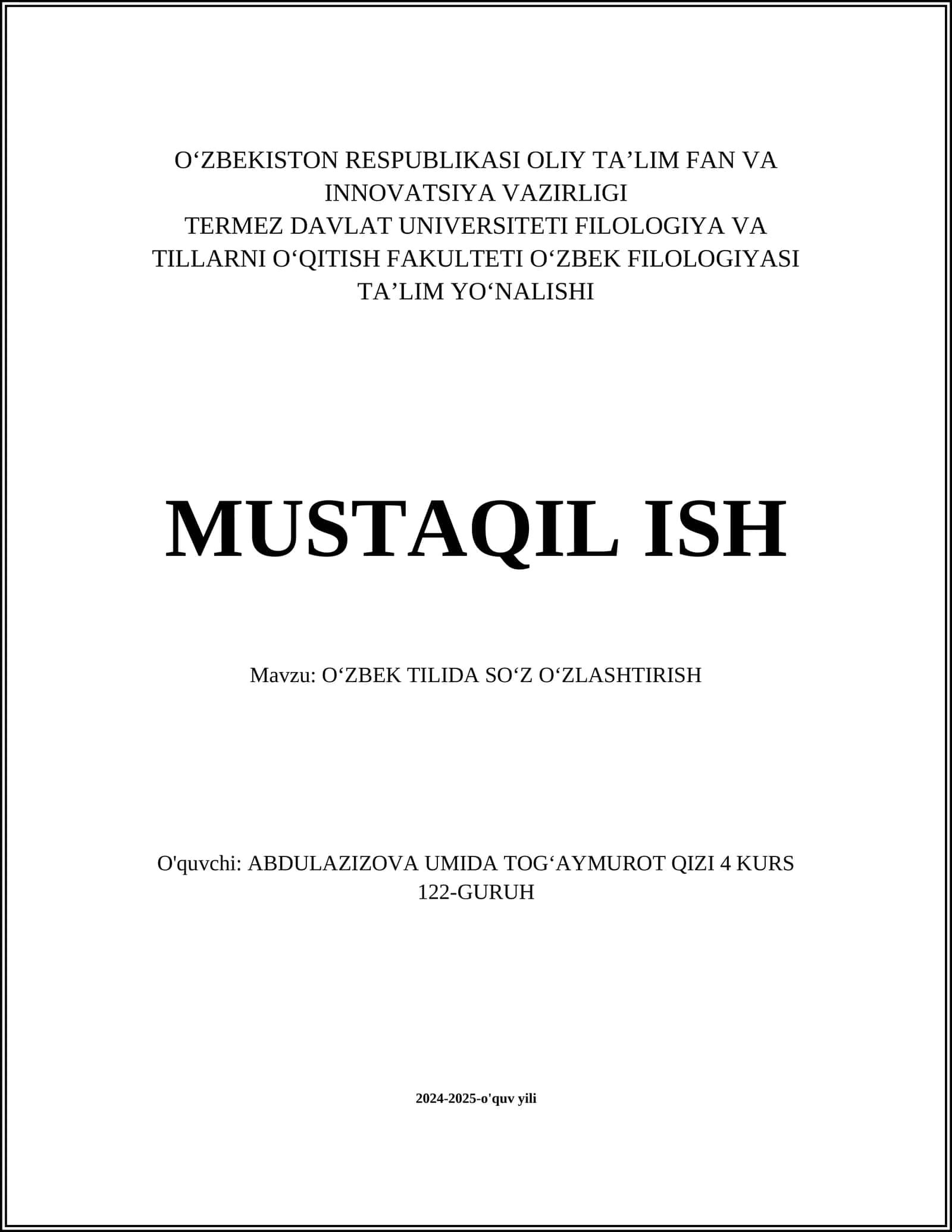 OʻZBEK TILIDA SO‘Z OʻZLASHTIRISH 1