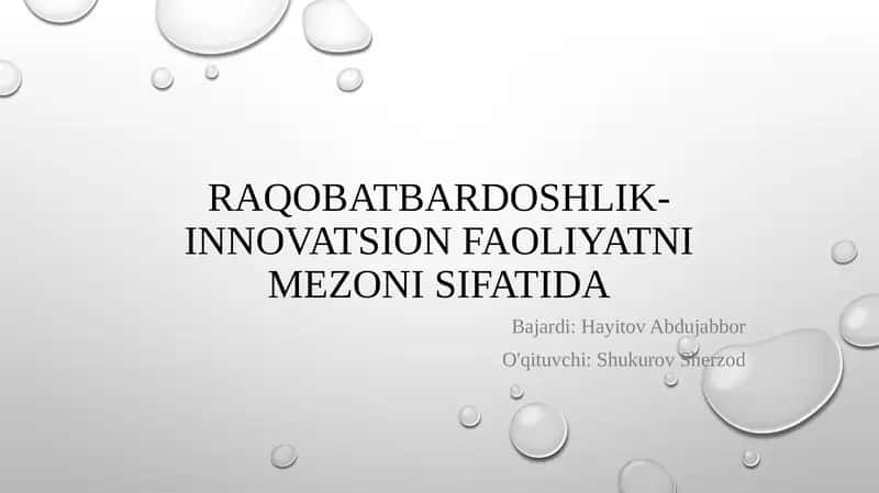 Raqobatbardoshlik-innovatsion faoliyatni mezoni sifatida 1