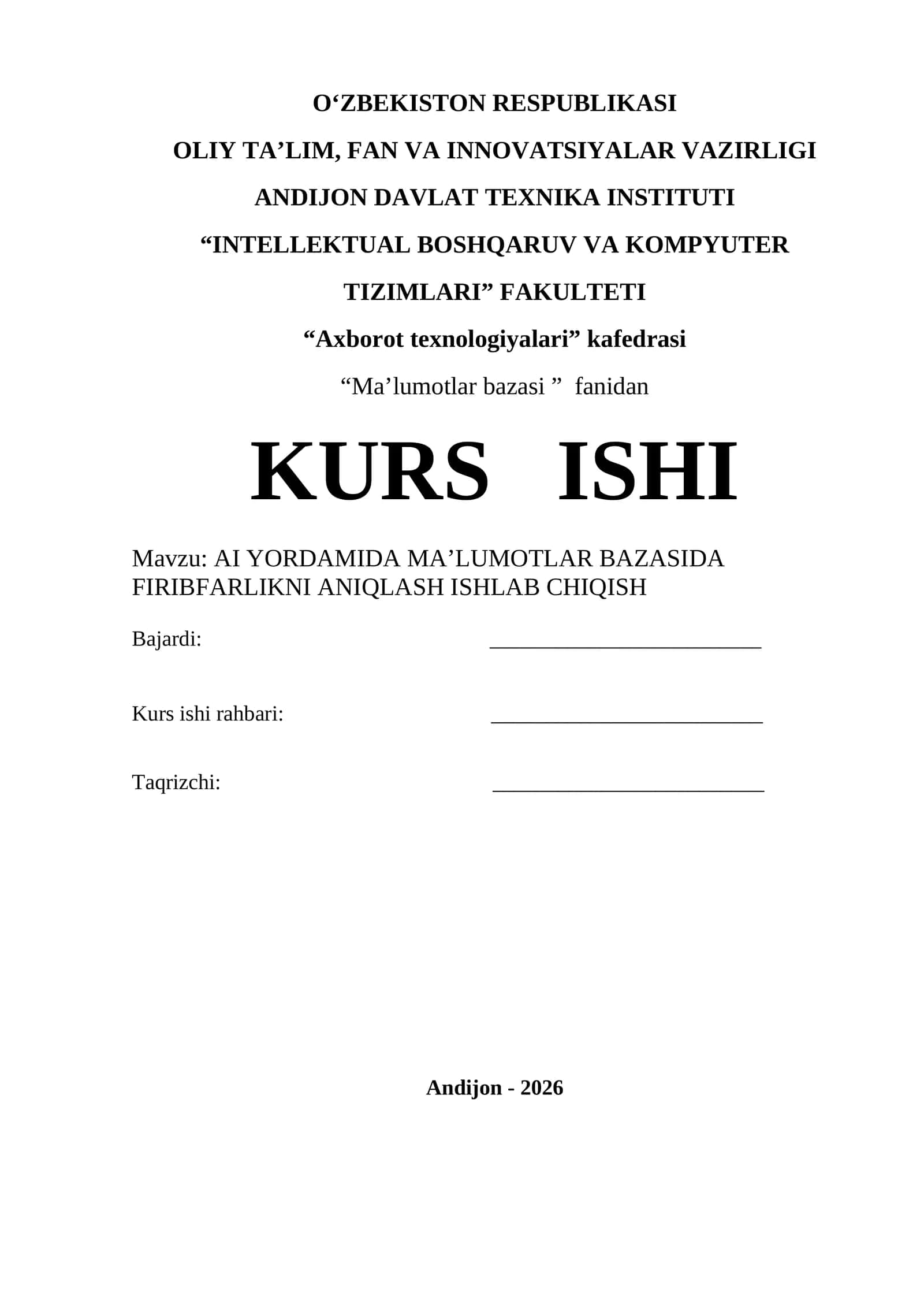 AI YORDAMIDA MAʼLUMOTLAR BAZASIDA FIRIBFARLIKNI ANIQLASH ISHLAB CHIQISH 1
