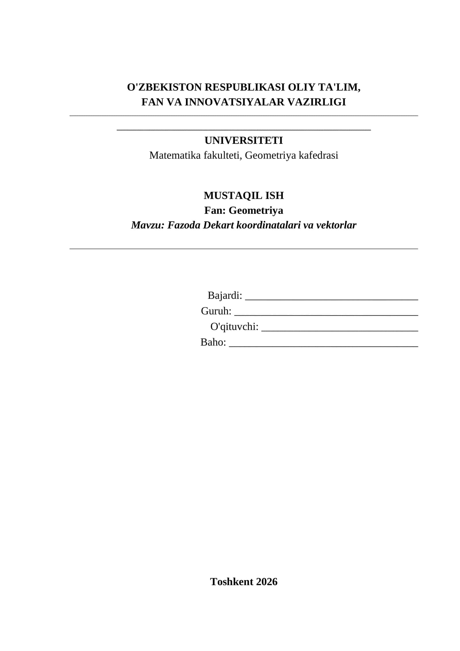 Fazoda Dekart koordinatalari va vektorlar 1