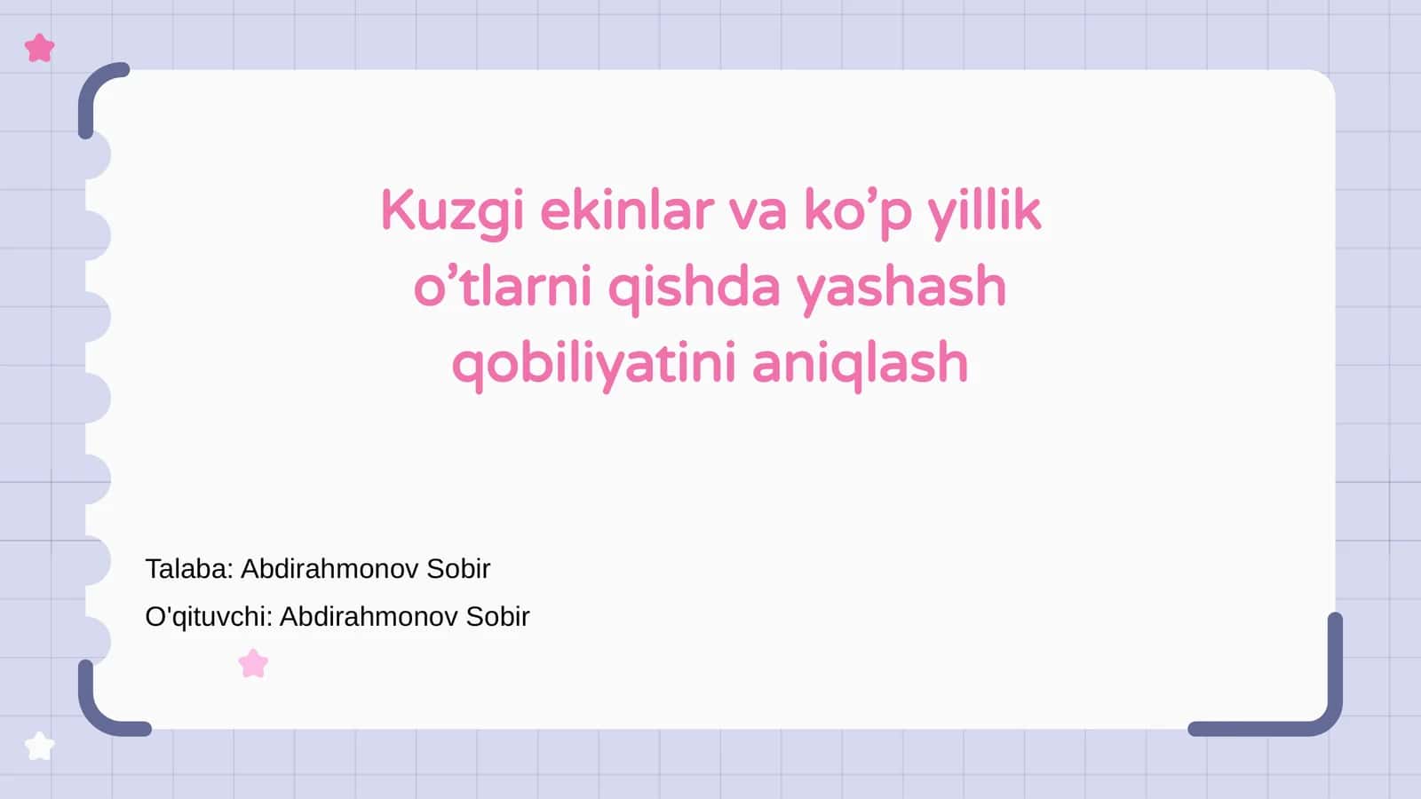 Kuzgi ekinlar va ko’p yillik o’tlarni qishda yashash qobiliyatini aniqlash 1