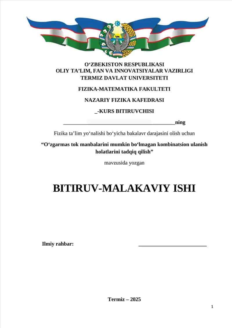 O‘zgarmas tok manbalarini mumkin bo‘lmagan kombinatsion ulanish holatlarini tadqiq qilish 1