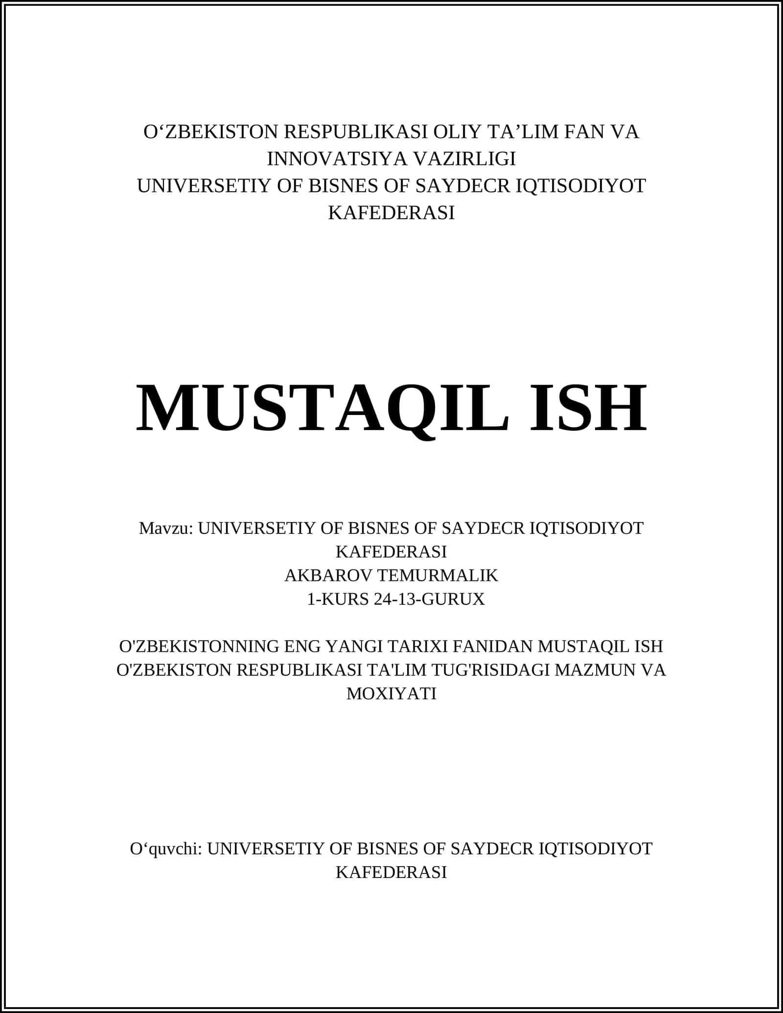 O'zbekiston Respublikasi ta'lim siyosatining asosiy tamoyillari 1