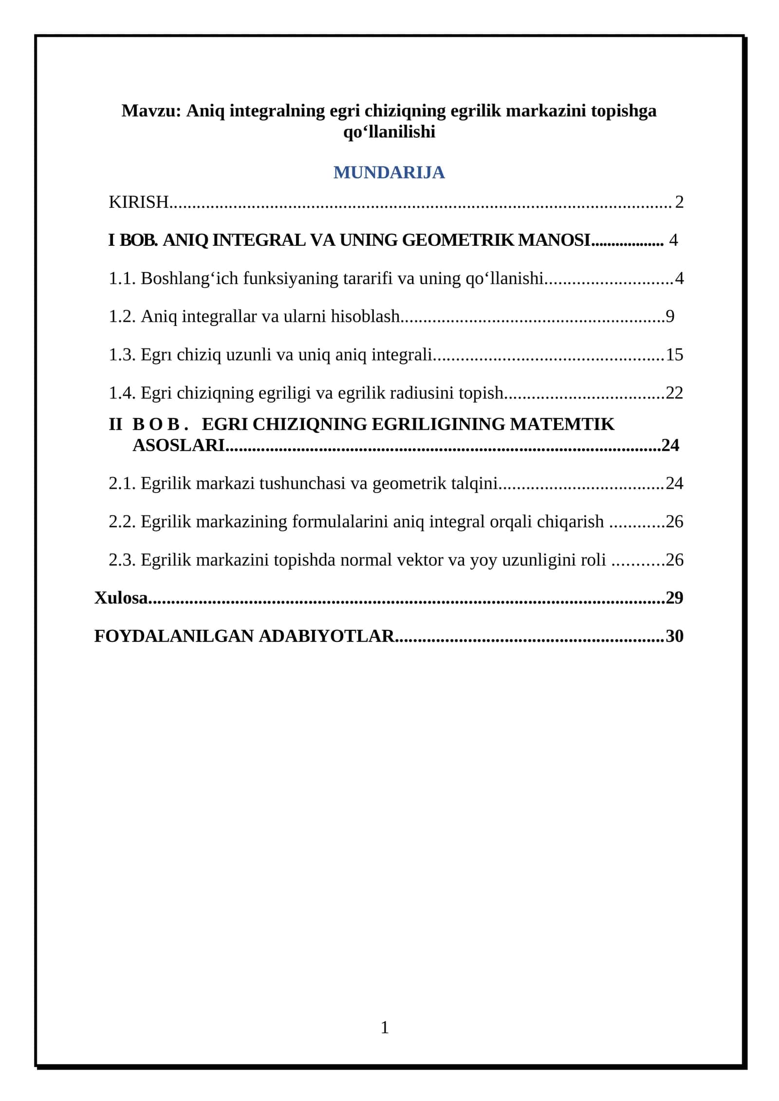 Aniq integralning egri chiziqning egrilik markazini topishga qoʻllanilishi 1