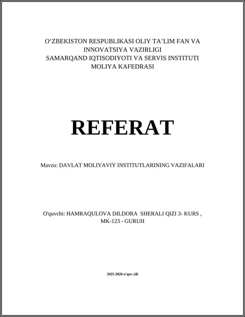 DAVLAT MOLIYAVIY INSTITUTLARINING VAZIFALARI 1