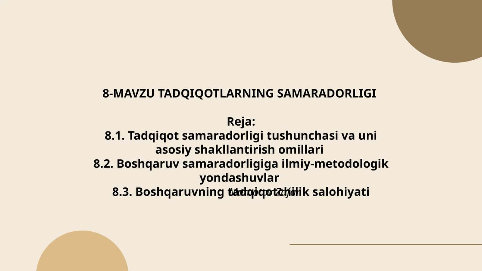 MAVZU TADQIQOTLARNING SAMARADORLIGI 1