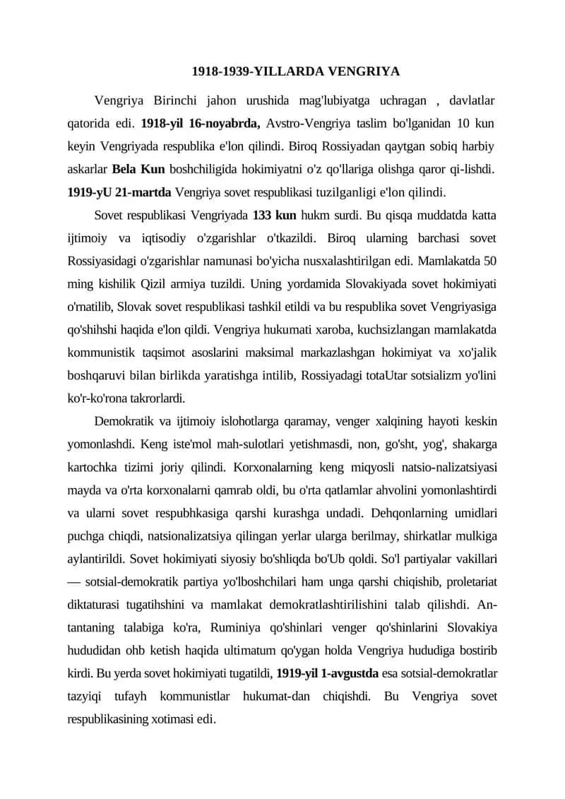 VENGRIYA 1918-1939 1