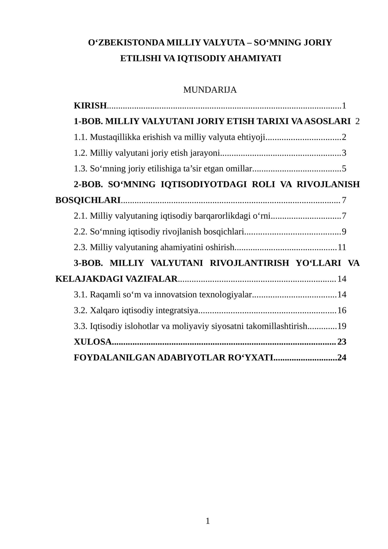 MILLIY VALYUTA – SO‘MNING JORIY ETILISHI VA IQTISODIY AHAMIYATI 1