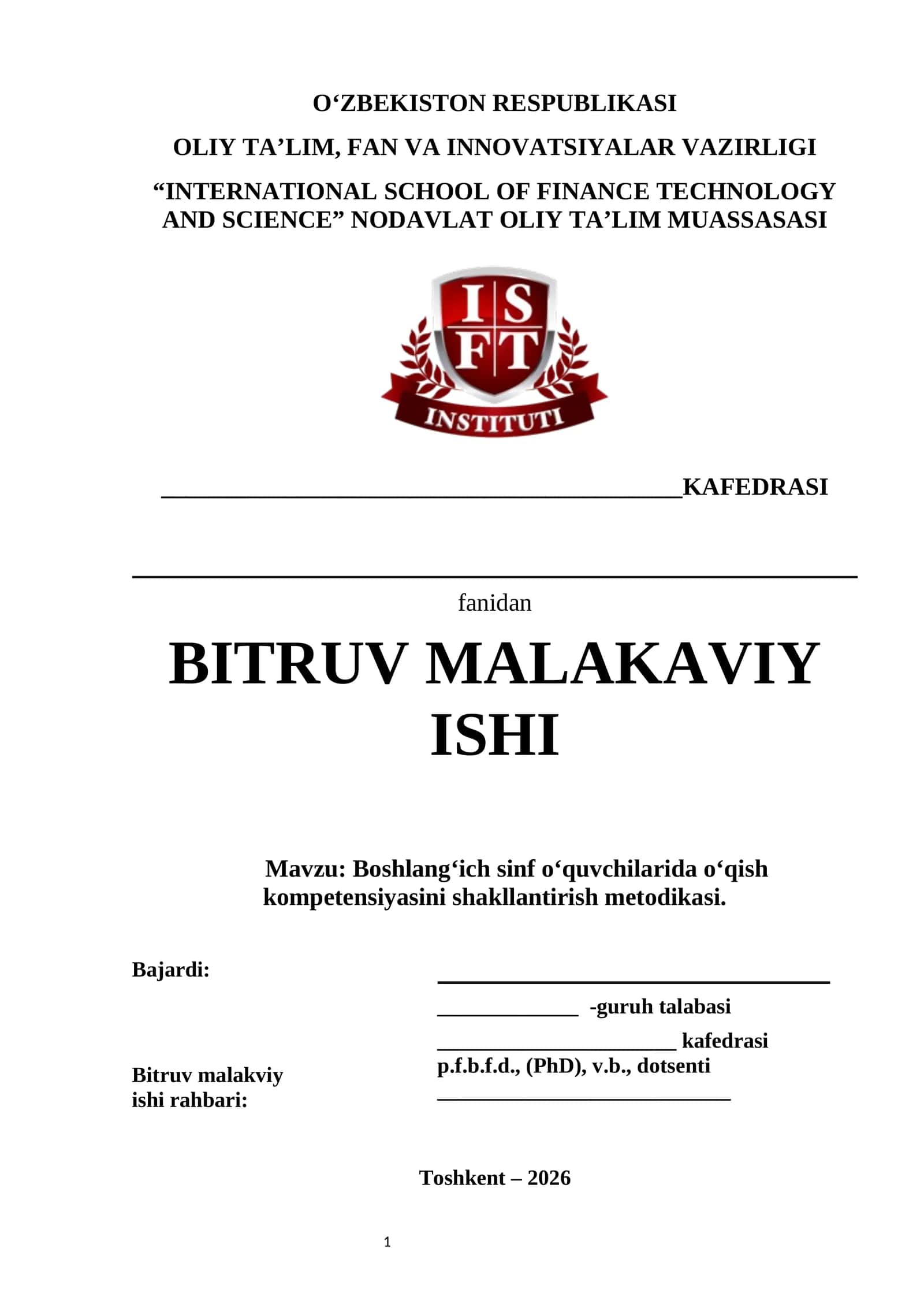 Boshlangʻich sinf oʻquvchilarida oʻqish kompetensiyasini shakllantirish metodikasi 1