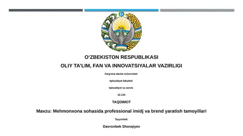 Mehmonxona sohasida professional imidj va brend yaratish tamoyillari 1